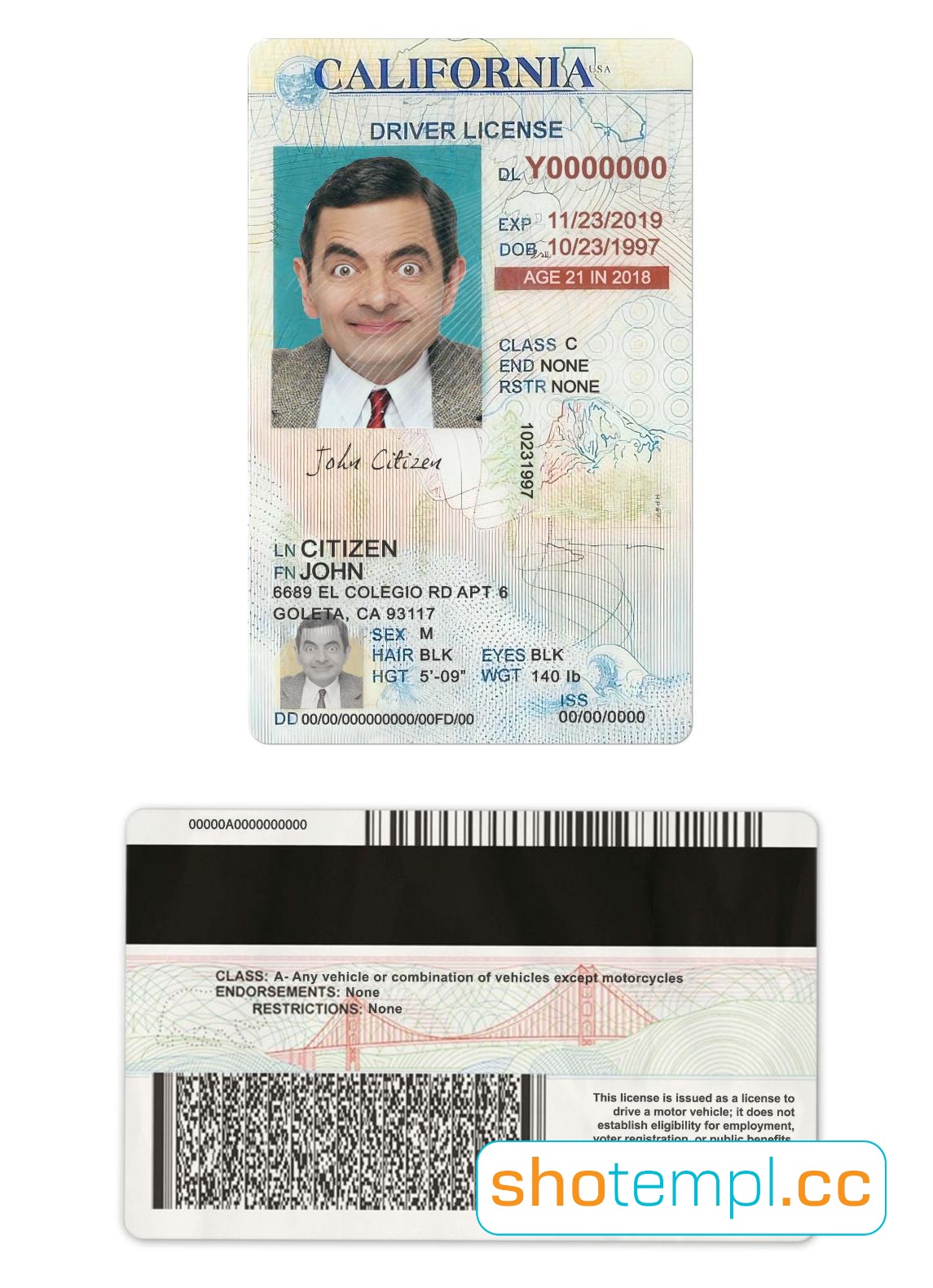 California Driver License PSD Template V4
